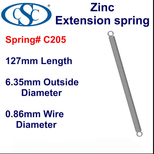 Zinc Extension Spring  114.3MM long (9.53 OD x 0.71 WD) C205 from Century