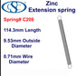 Zinc Extension Spring 95.25mm Long (9.53 OD x 1.04 WD) C215 from Century