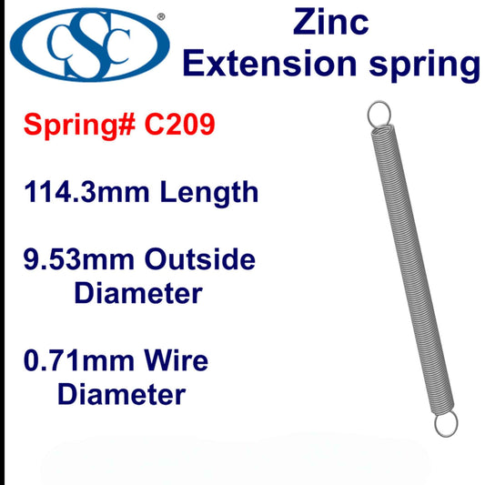 Zinc Extension Spring 95.25mm Long (9.53 OD x 1.04 WD) C215 from Century