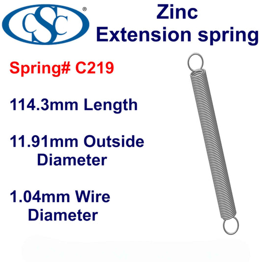 Zinc Extension Spring   114.3mm Long (12.7 OD x 1.57 WD) C221 from Century
