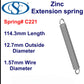 Zinc Extension Spring 127mm Long (12.7 OD x 1.83 WD) C223 from Century