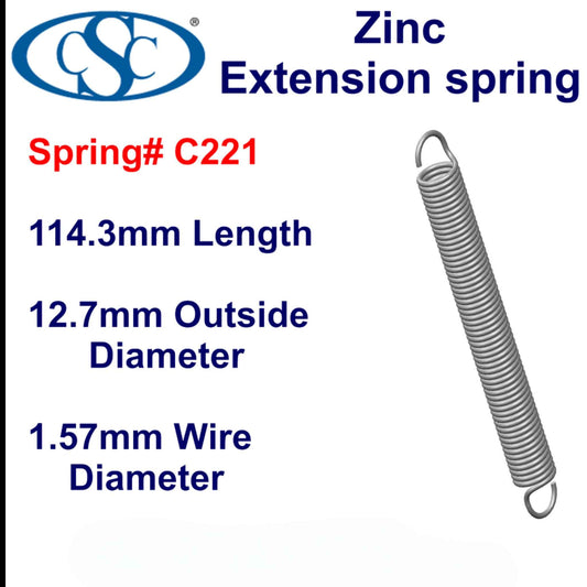 Zinc Extension Spring 127mm Long (12.7 OD x 1.83 WD) C223 from Century