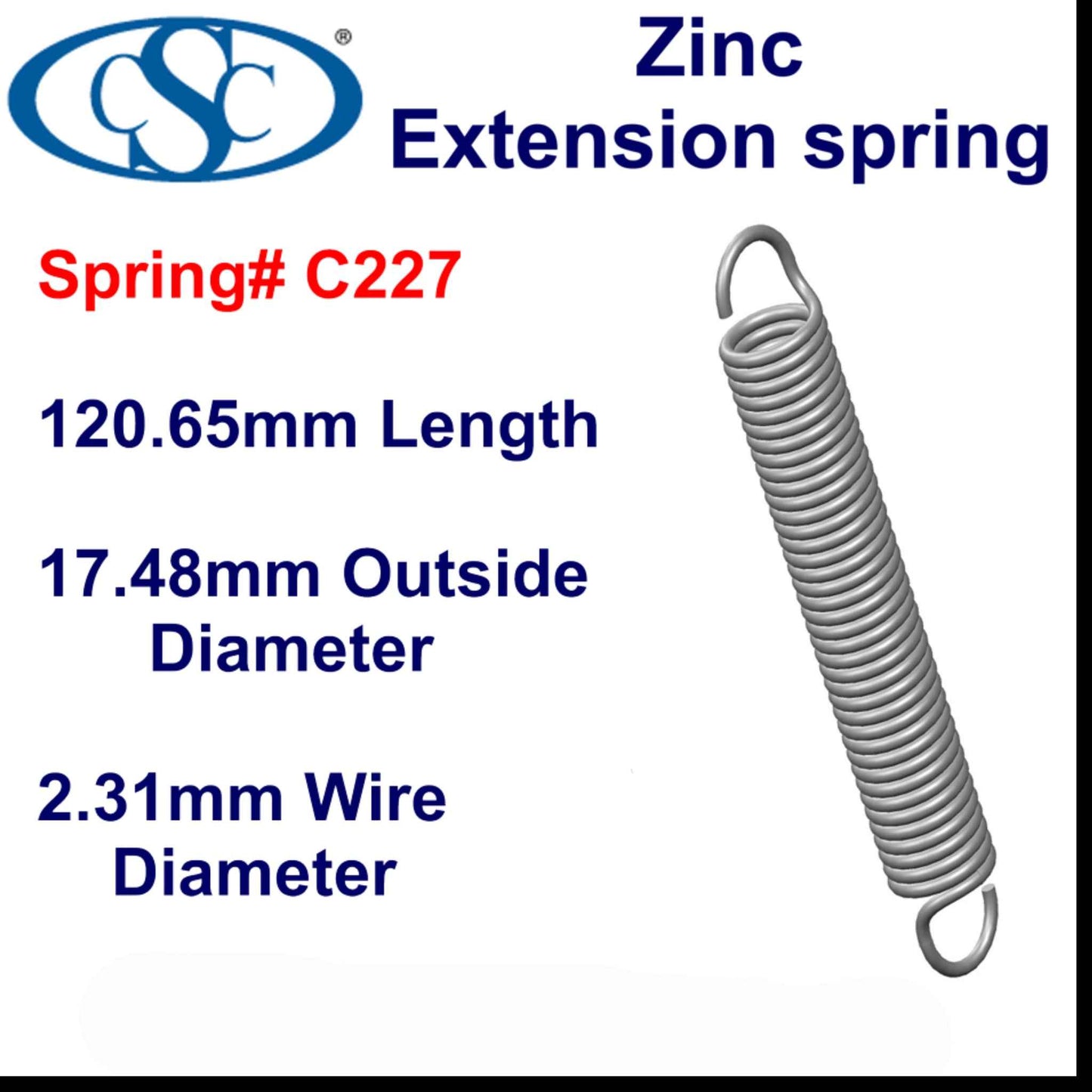 Zinc Extension Spring 152.4mm Long (14.3 OD x 1.83 WD) C231 from Century