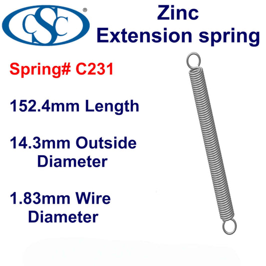 Zinc Extension Spring 152.4mm Long (6.35 OD x 0.86 WD) C233 from Century