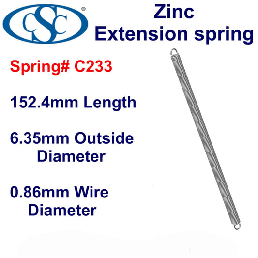 Zinc Extension Spring 152.4mm Long (7.95 OD x 0.71 WD) C235 from Century