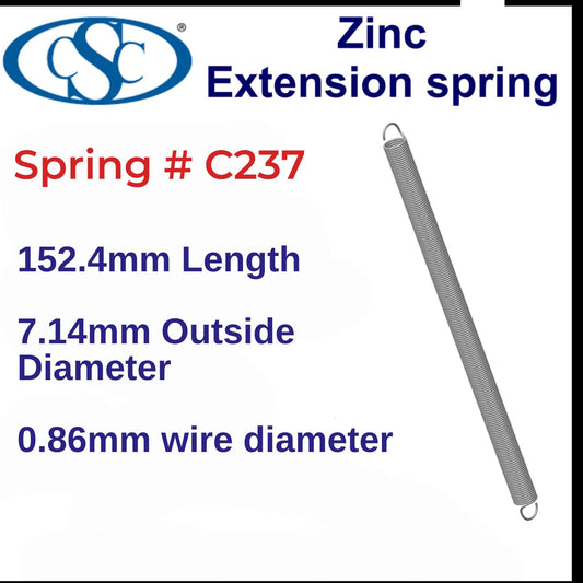 Zinc Extension Spring 165.1 mm long (9.53 OD x 1.19 WD) C239 from Century