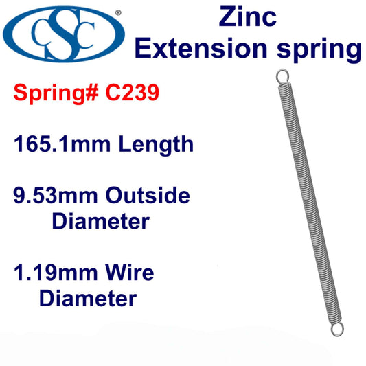 Zinc Extension Spring 165mm Long (15.88 OD x 1.37 WD) C243 from Century