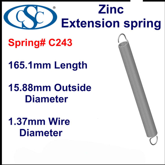 Zinc Extension Spring 406.4mm Long (28.58 OD x 2.67 WD) C251 from Century