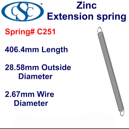 Zinc Extension Spring 419.1mm Long (14.3 OD x 1.37 WD) C253 from Century