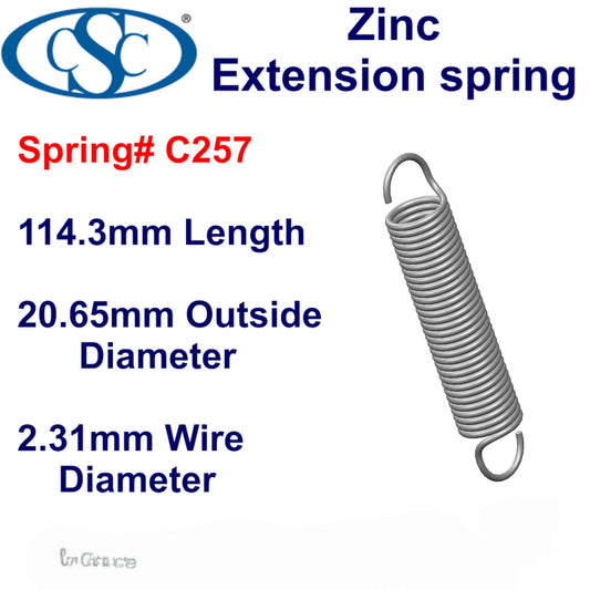 Zinc Extension Spring 101.6mm long (20.65 OD x 3.05 WD) C259 from Century