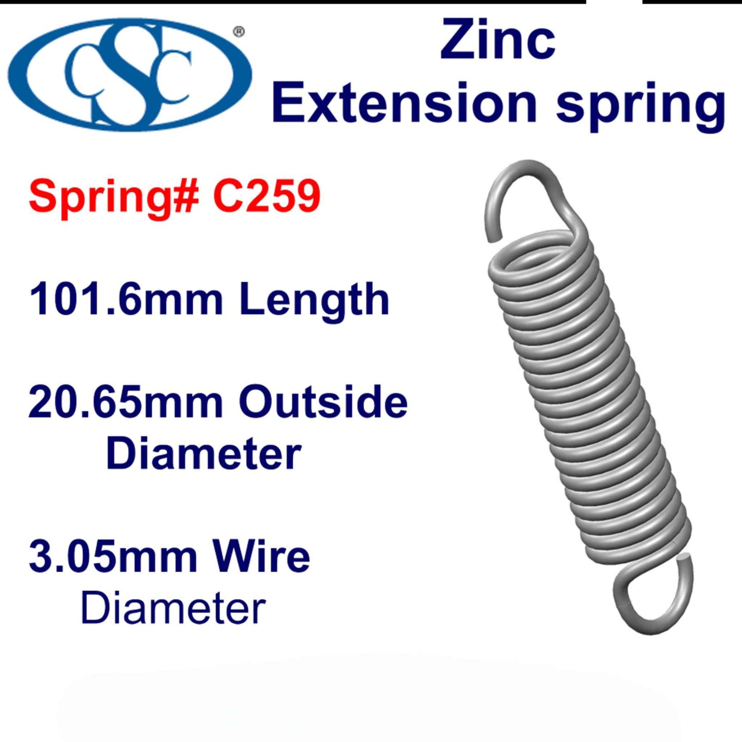 Zinc Extension Spring 139.7mm Long (27 OD x 3.05 WD) C261 from Century