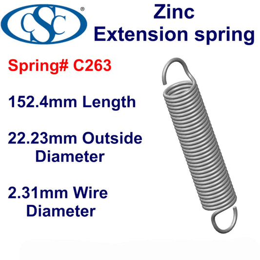 Zinc Extension Spring 177.8mm Long (27 OD x 2.67 WD) C265 from Century