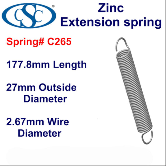 Zinc Extension Spring 165.1mm Long (31.75 OD x 4.11 WD) C267 from Century
