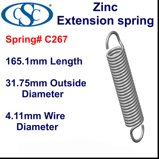 Zinc Extension Spring 177.8mm Long (25.4 OD x 3.43 WD) C269 from Century