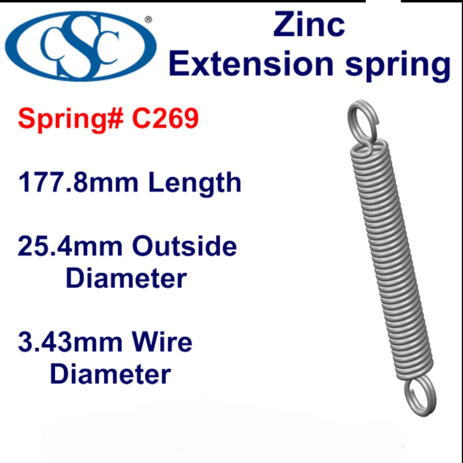 Zinc Extension Spring 215.9mm Long (27 OD x 2.03 WD) C271 from Century