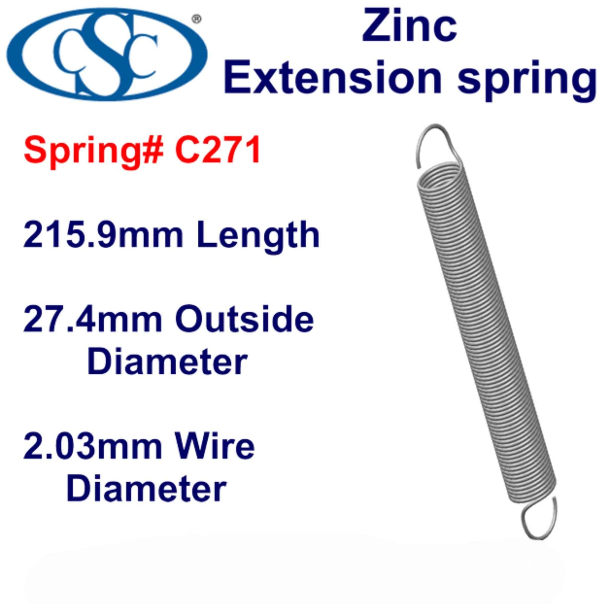 Zinc Extension Spring 215.9mm long (28.58 OD x 3.76 WD) C273 from Century