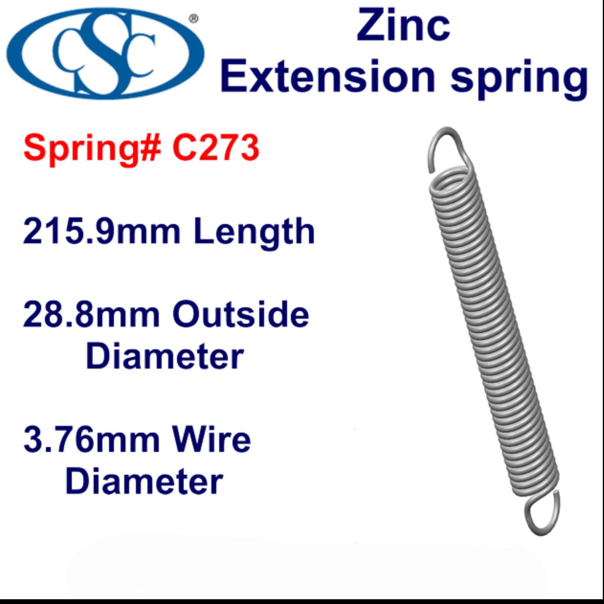 Zinc Extension Spring 190.5mm Long (28.58 OD x 2.31 WD) C275 from Century