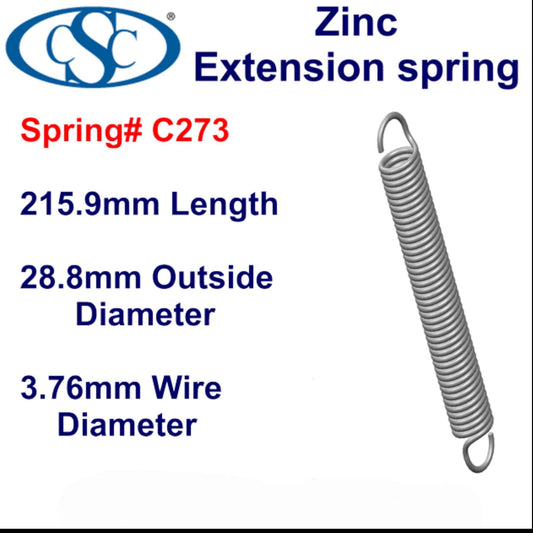 Zinc Extension Spring 190.5mm Long (28.58 OD x 2.31 WD) C275 from Century