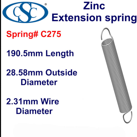 Zinc Extension Spring 165.1mm Long (19.05 OD x 2.31 WD) C277 from Century