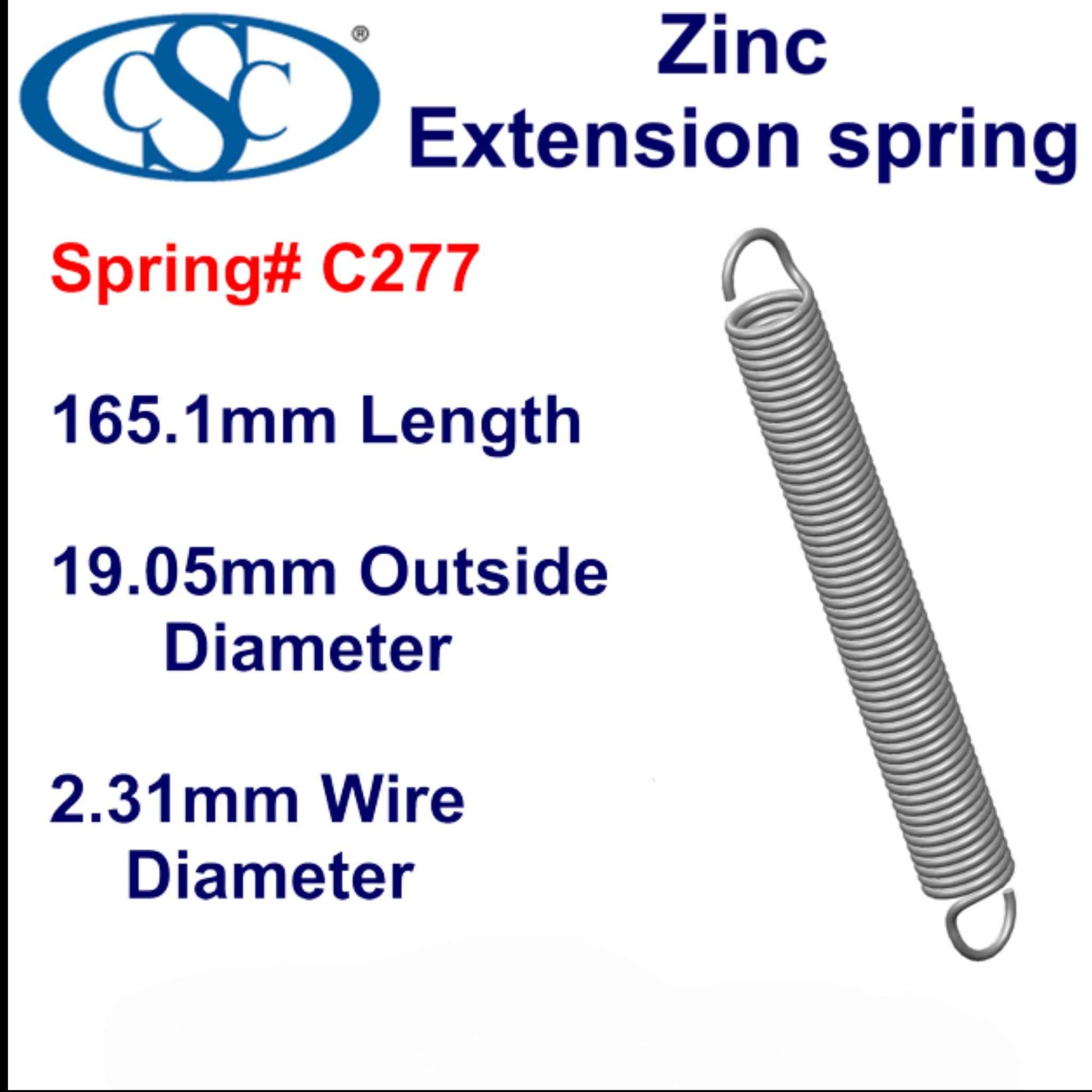 Zinc Extension Spring 139.7mm Long (9.53 OD x 1.57 WD) C281 from Century