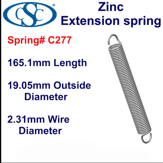 Zinc Extension Spring 139.7mm Long (9.53 OD x 1.57 WD) C281 from Century