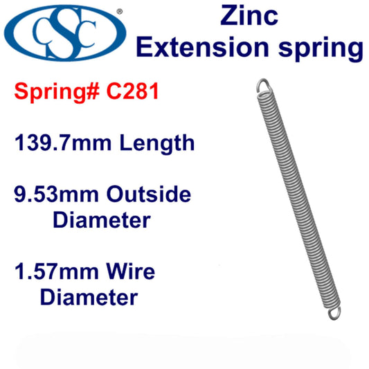 Zinc Extension Spring  127mm Long (9.53 OD x 0.86 WD) C285 from Century