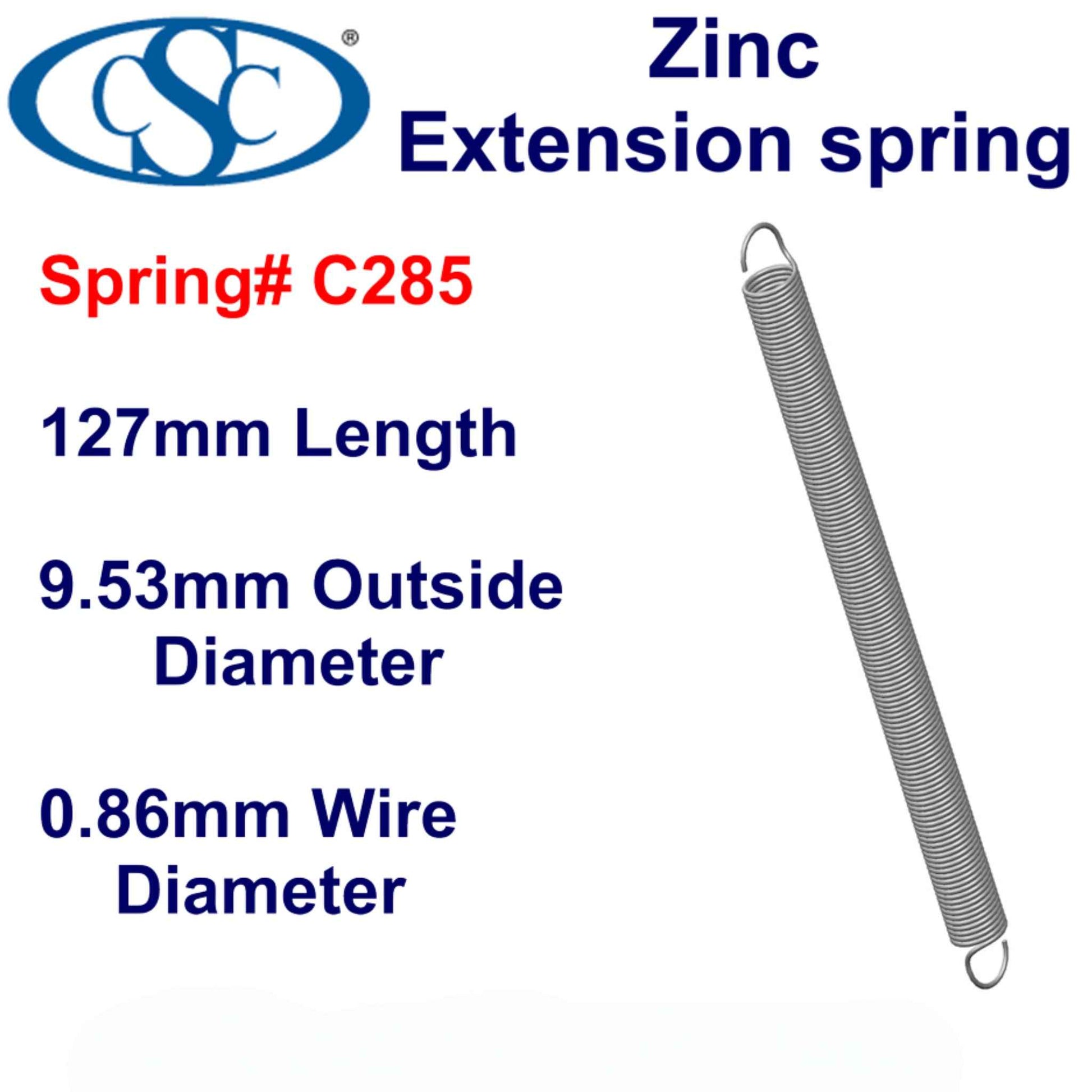 Zinc Extension Spring 127mm Long (7.92 OD x 0.79 WD) C287 from Century