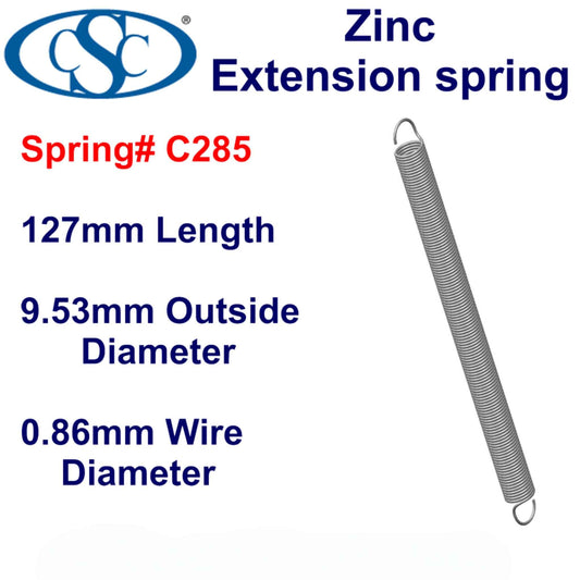 Zinc Extension Spring 127mm Long (7.92 OD x 0.79 WD) C287 from Century