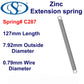 Zinc Extension Spring 127mm Long (7.92 OD x 0.86 WD) C289 from Century