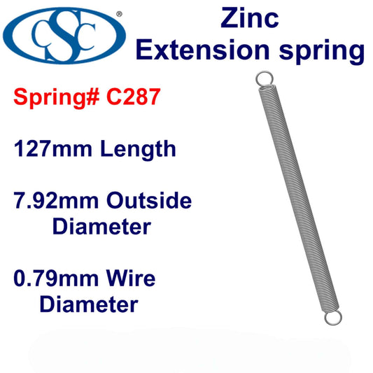 Zinc Extension Spring 127mm Long (7.92 OD x 0.86 WD) C289 from Century