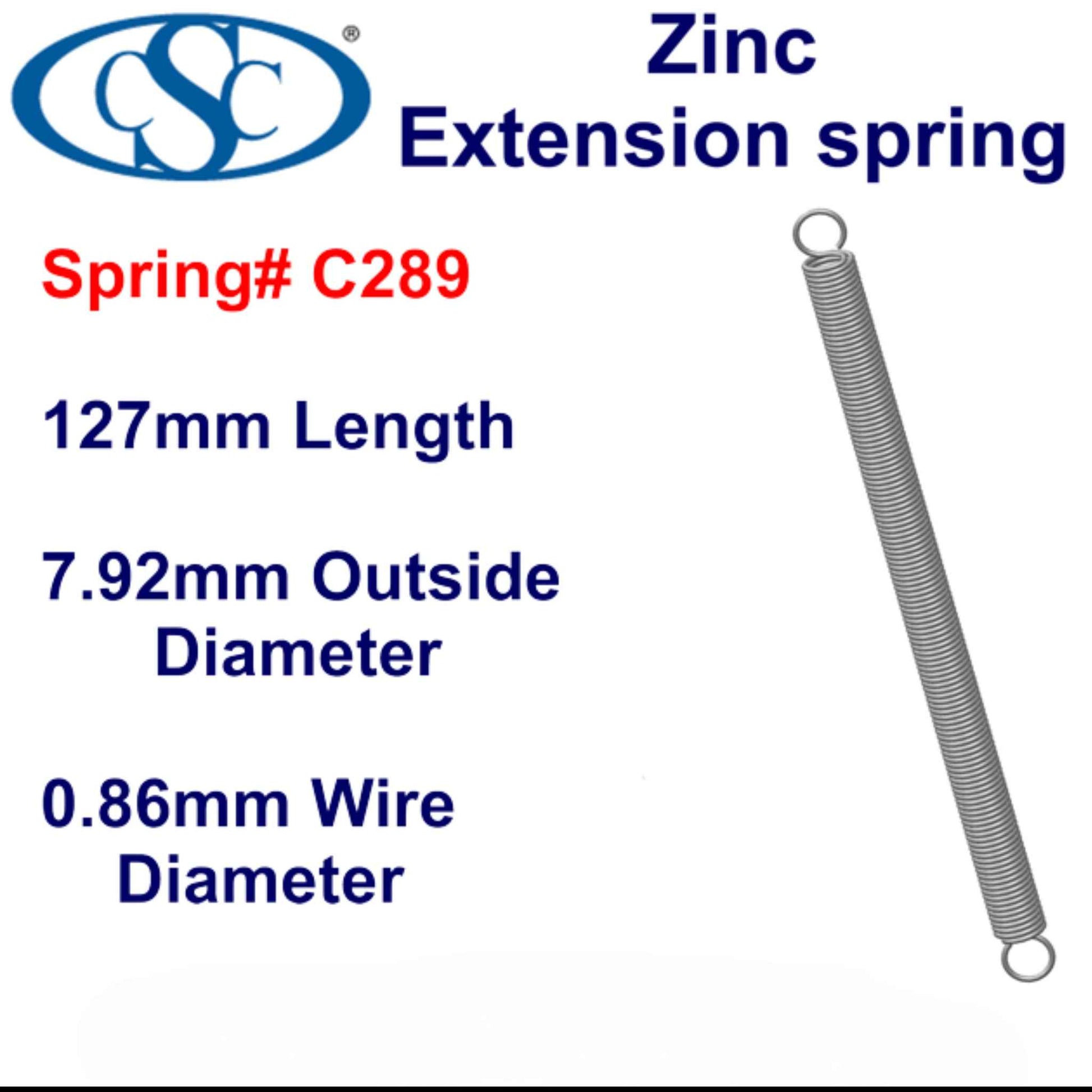 Zinc Extension Spring 171.45mm Long ( 9.53 OD x 1.57 WD) C293 from Century