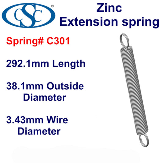 Zinc Extension Spring 304.8mm Long (25.4 OD x 2.67 WD) C303 from Century