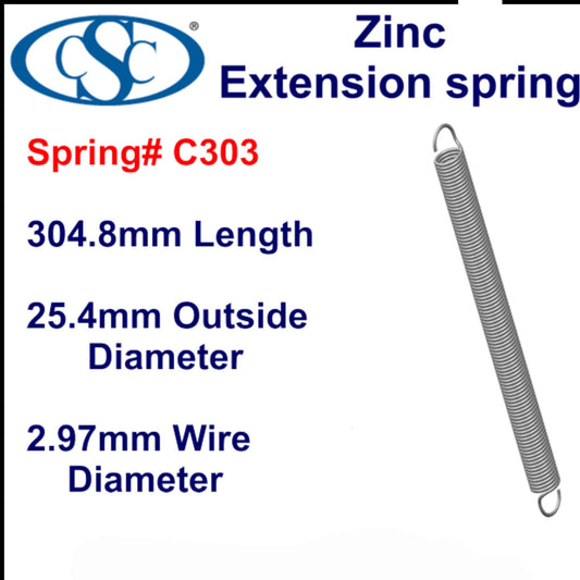Zinc Extension Spring 317.5mm Long (26.97 OD x 2.67 WD) C305 from Century
