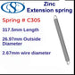 Zinc Extension Spring  304.8mm Long (27 OD x 3.43 WD) C307 from Century