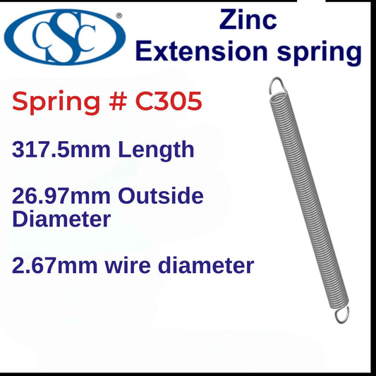Zinc Extension Spring  304.8mm Long (27 OD x 3.43 WD) C307 from Century