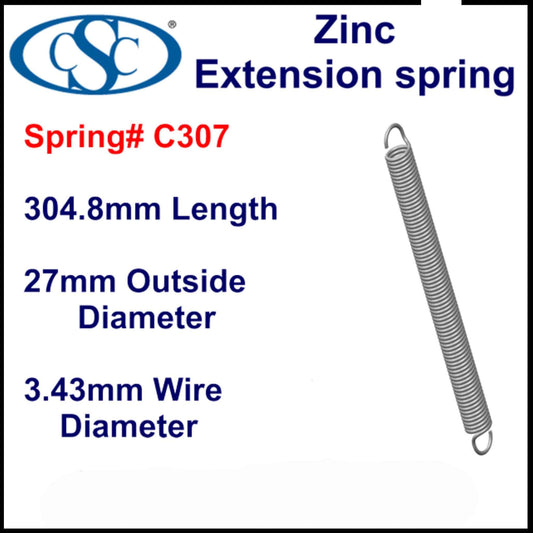 Zinc Extension Spring 299.7mm Long (22.22 OD x 2.31 WD) C309 from Century