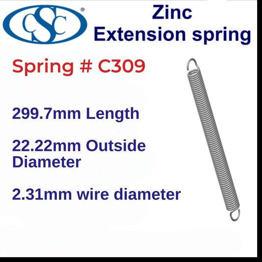 Zinc Extension Spring 260.35mm Long (11.13 OD x 1.04 WD) C311 from Century