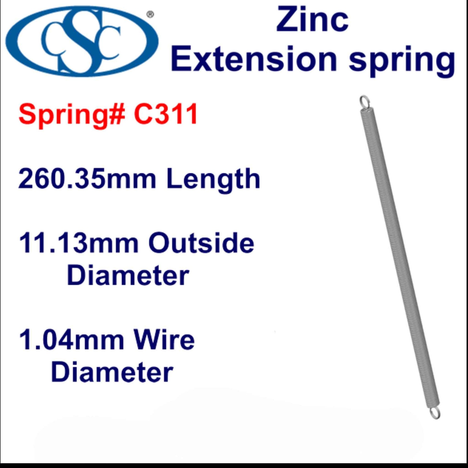 Zinc Extension Spring 215.9mm Long (12.7 OD x 1.19 WD) C313 from Century