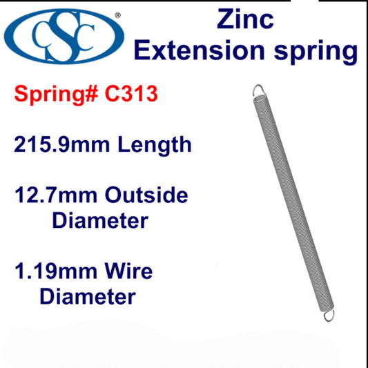 Zinc Extension Spring 215.9mm Long (11.13 OD x 1.19 WD) C315 from Century