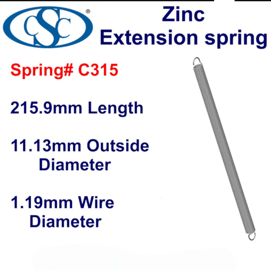 Zinc Extension Spring 215.9 mm Long (15.88 OD x 2.31 WD) C317 from Century