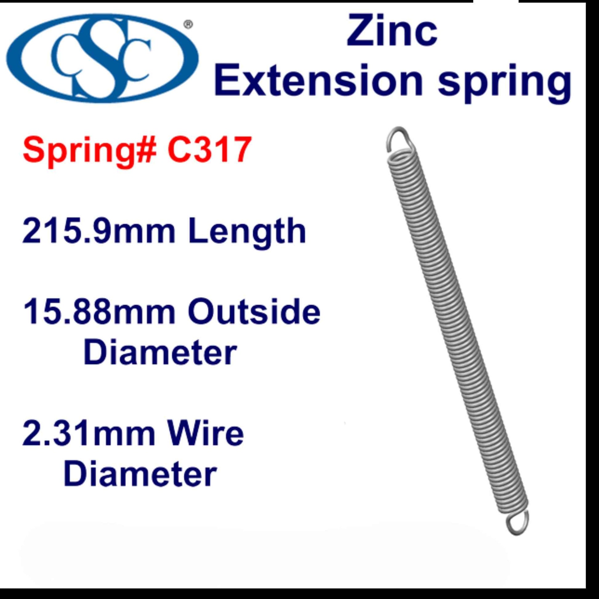 Zinc Extension Spring 215.9mm Long (14.3 OD x 1.37 WD) C319 from Century