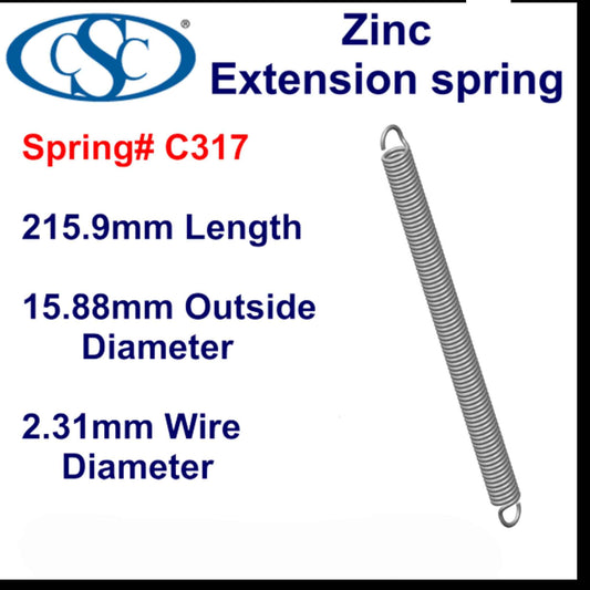 Zinc Extension Spring 215.9mm Long (14.3 OD x 1.37 WD) C319 from Century
