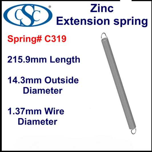 Zinc Extension Spring 215.9mm Long (15.88 OD x 1.57 WD) C321 from Century