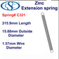 Zinc Extension Spring 215.9mm Long (15.88 OD x 2.03 WD) C323from Century