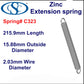 Zinc Extension Spring  215.9mm Long (22.23 OD x 1.57 WD) C325 from Century