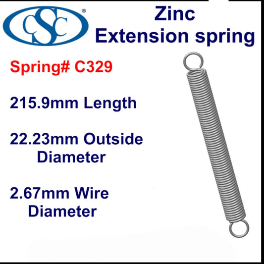 Zinc Extension Spring 190.5mm Long (25.40 OD x 2.67 WD) C331 from Century