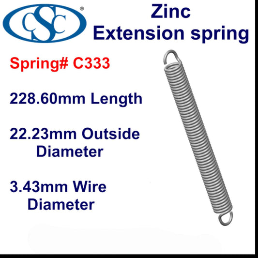 Zinc Extension Spring  215.9mm Long (25.40 OD x 2.03 WD) C335 from Century