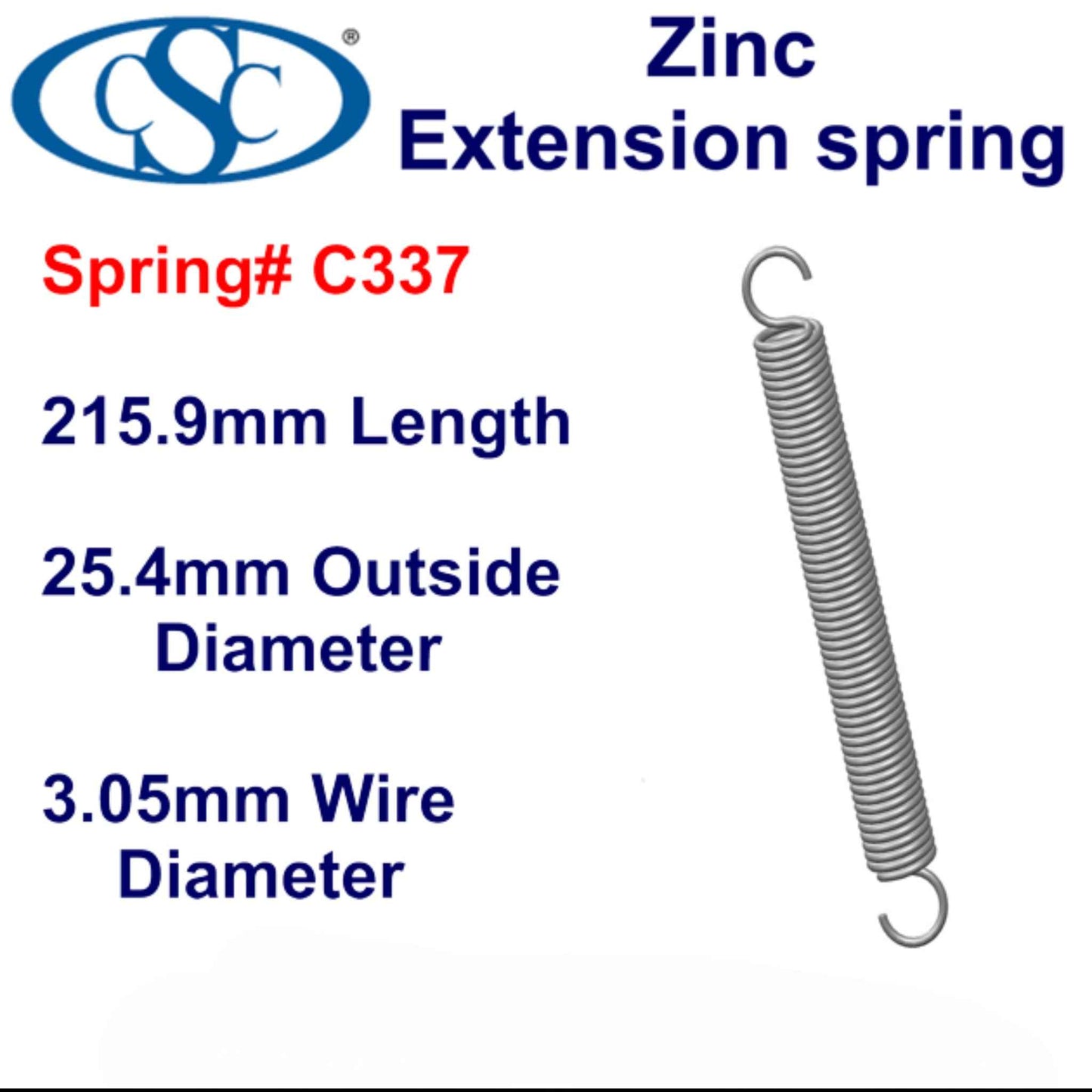Zinc Extension Spring  254mm Long (31.75 OD x 3.76 WD) C339 from Century
