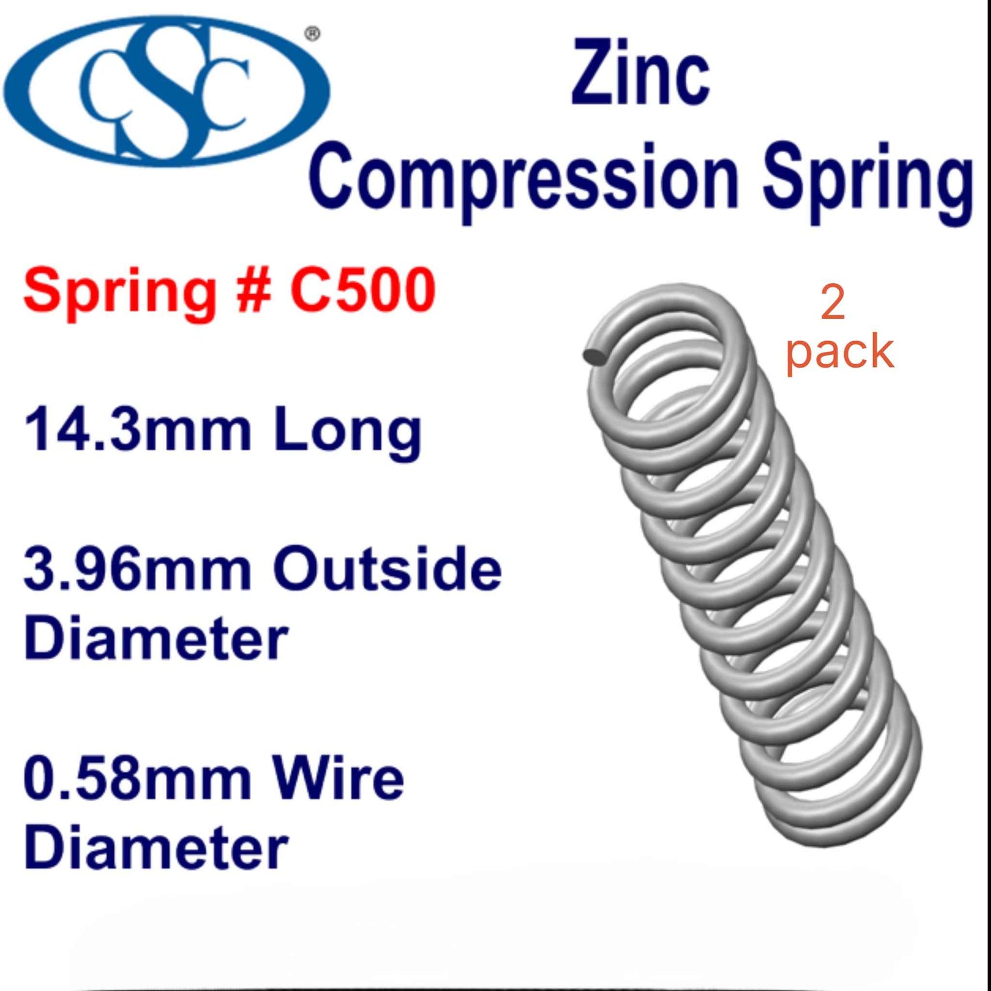 Zinc Compression Spring 12.7mm Long (3.96 OD x 0.76 WD) C502 (2 pack) from Century