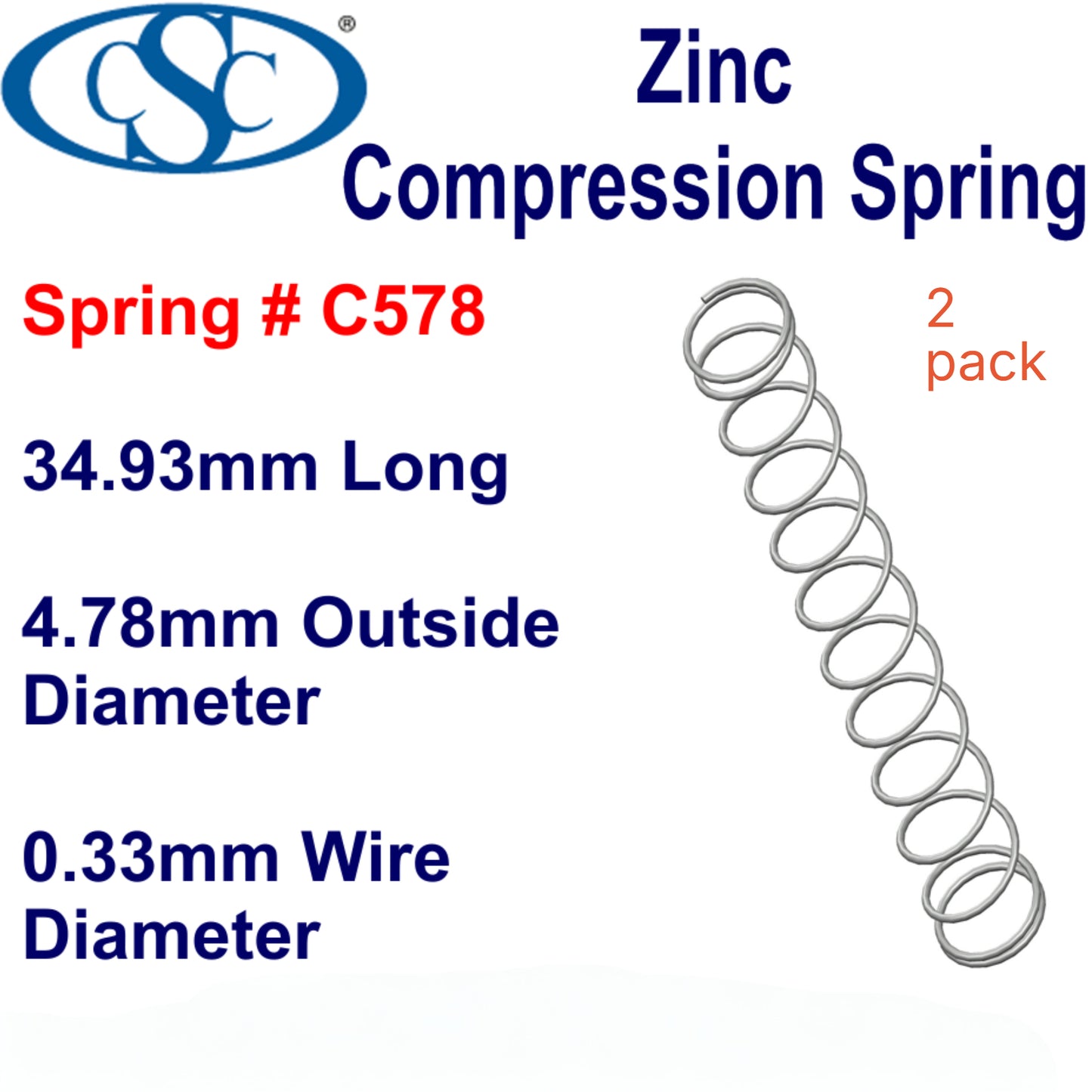 Zinc Compression Spring  34.93mm Long (4.78 OD x 0.33 WD) C578 (2 pack) from Century